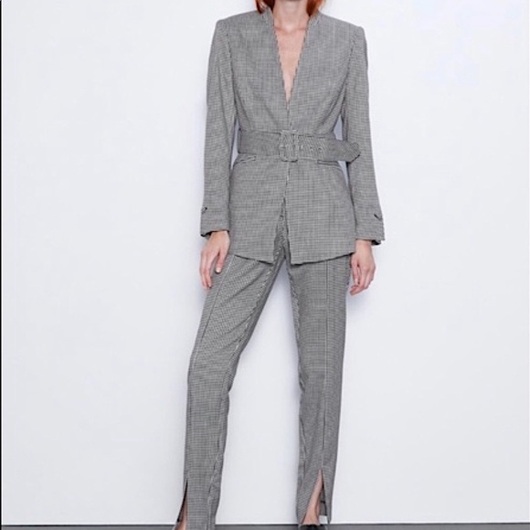 ZARA HOUNDSTOOTH BELTED BLAZER - Picture 2 of 7